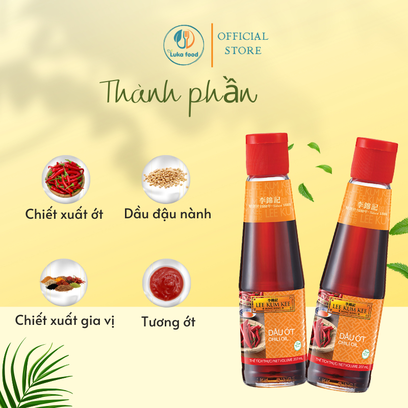Dầu Ớt Lee Kum Kee 207ml Chính Hãng - Hương Vị Trung Hoa, Màu Đẹp, Cay Nồng Tự Nhiên, Chấm Dimsum, Nấu Mì Cay Luka Food
