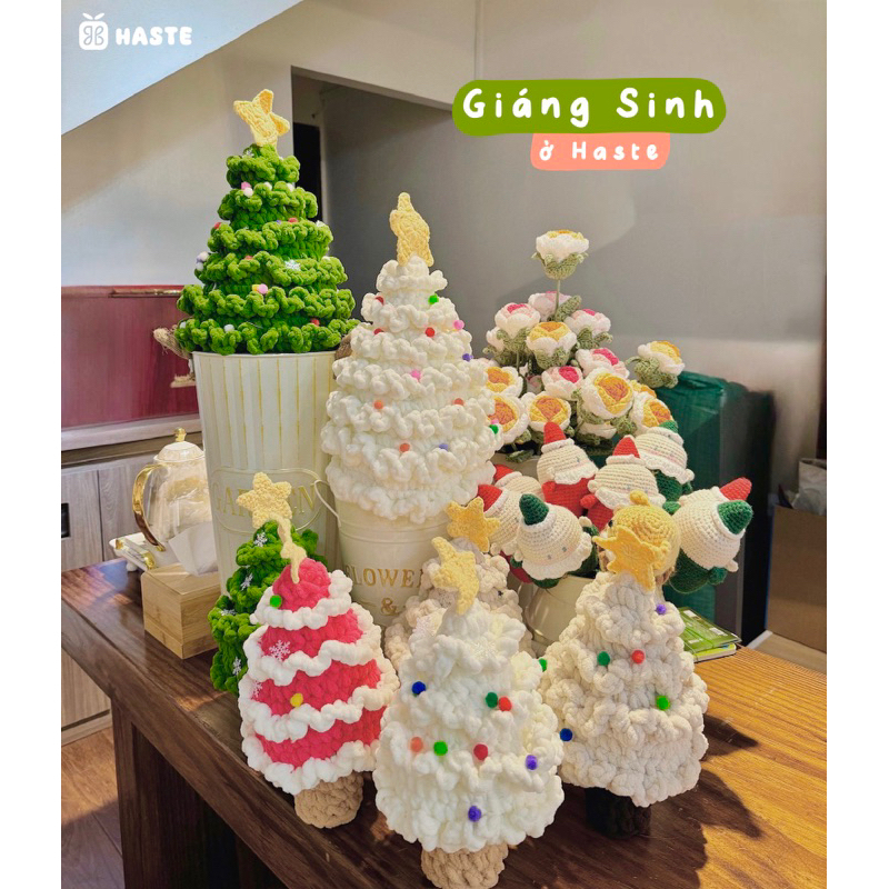 Quà Tặng Noel Giáng Sinh Cây Thông Len Đế Gỗ Nhung Đũa Khổng Lồ Handmade by Haste Dễ Thương Unisex Độc Đáo Christmas