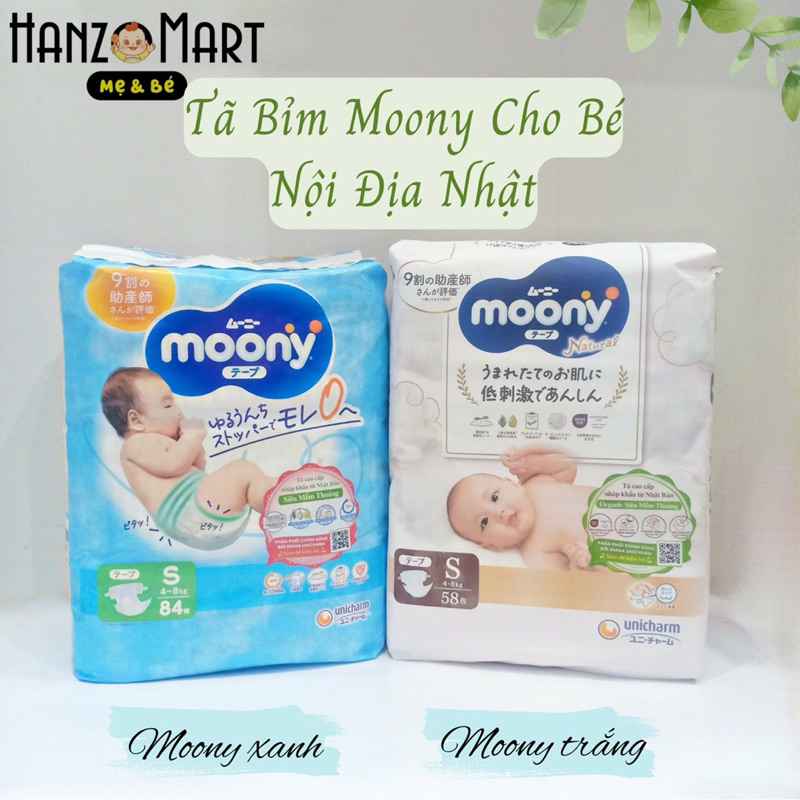 Bỉm Moony Xanh dán/quần Cộng miếng Tiêu Chuẩn Nb96/S90/M56/L58/M52/L44q/XL38q