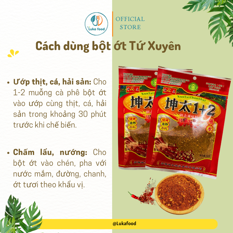 Bột Ớt Tứ Xuyên Kuntai 100g - Gia Vị Tê Cay 1+2 Chấm Đồ Nướng, Lẩu Haidilao,Ướp Thịt Nướng Chuẩn Vị Luka Food