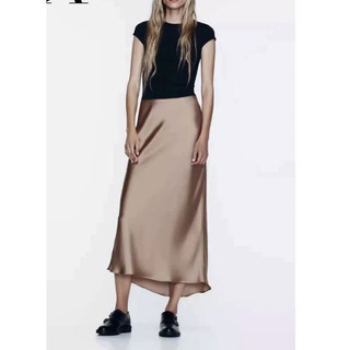 chân váy Zara made in Morocco lụa sa tanh trơn nhiều màu maxi sang đẹp