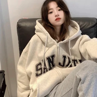 Áo Hoodie Zip Nỉ Bông Xám Trắng In Hình Nhiều Mẫu SANJATL Form Rộng Nam Nữ Đều Mặc Được , Áo Khoác Kéo Khóa Vải Nỉ Dày