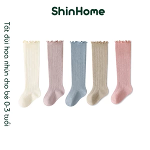 Tất vớ đùi dài len gân hoa nhún cho bé trai bé gái sơ sinh 0-3 tuổi ShinHome Baby