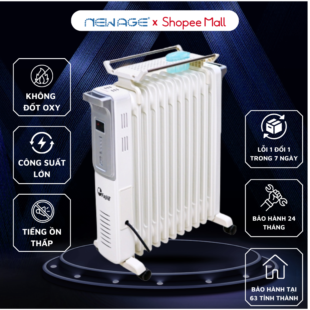 Máy Sưởi Dầu 13 thanh FujiE OFR4413, không đốt oxi, không khô da, điều chỉnh nhiệt độ, tự ngắt an toàn