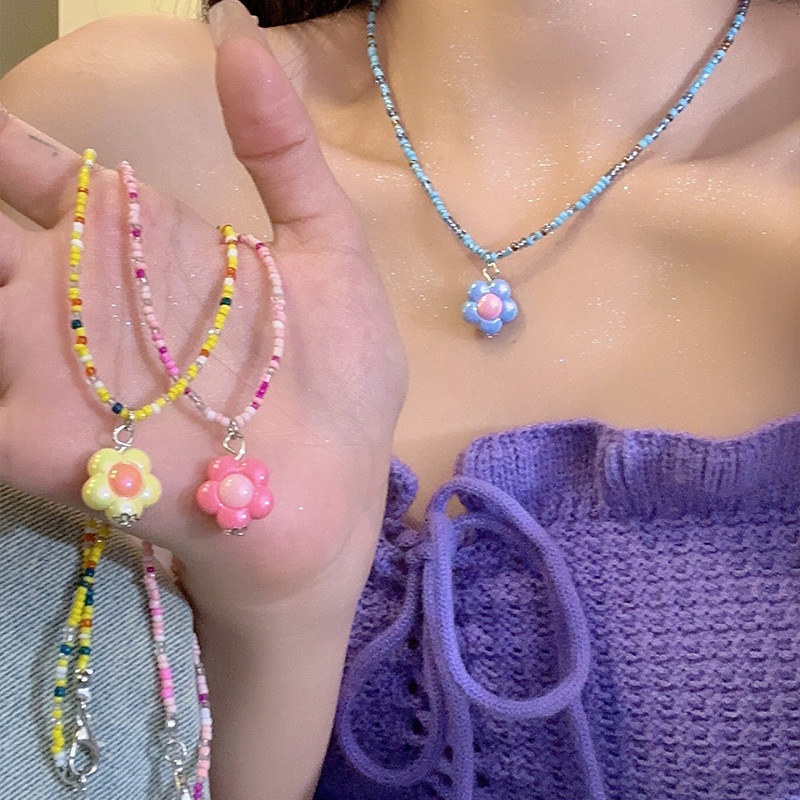 🧚🏻‍♀️Ganten🧚🏻‍♀️  🧬Dây chuyền đính hoa tulip nhiều màu sắc / Vòng cổ mặt dây chuyền đính cườm đầy màu sắc Y2K
