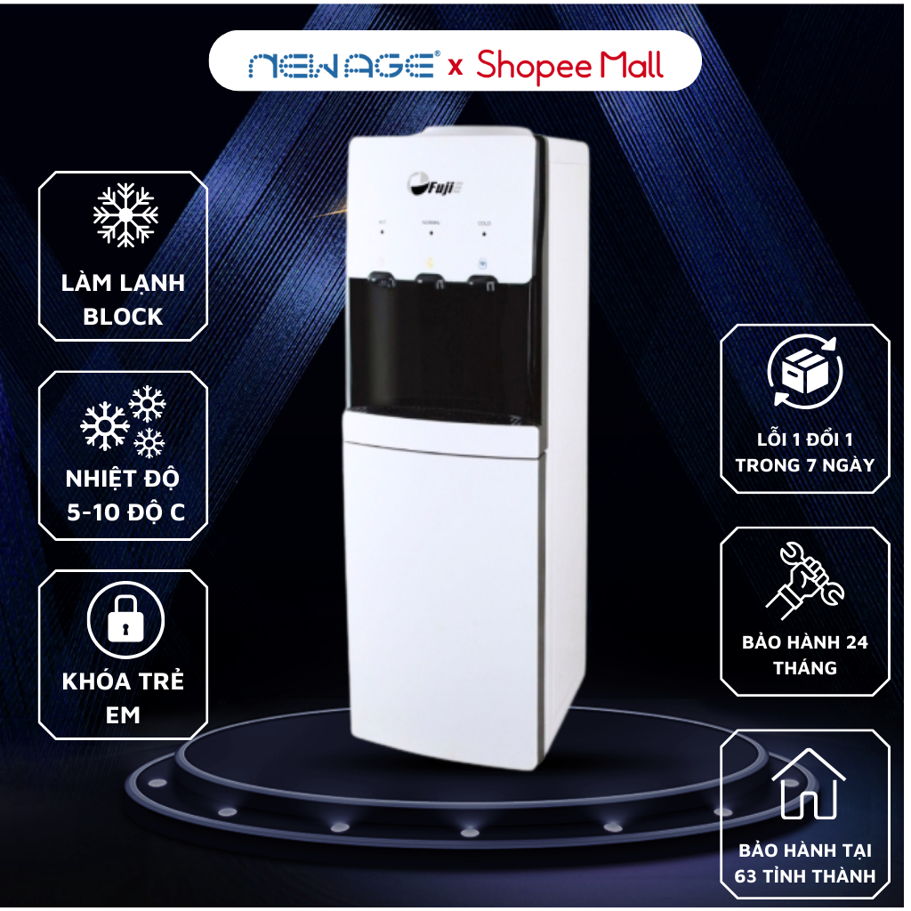Cây nước nóng lạnh 3 vòi WD1800C Fujie làm lạnh nhanh bằng block nhập - khẩu