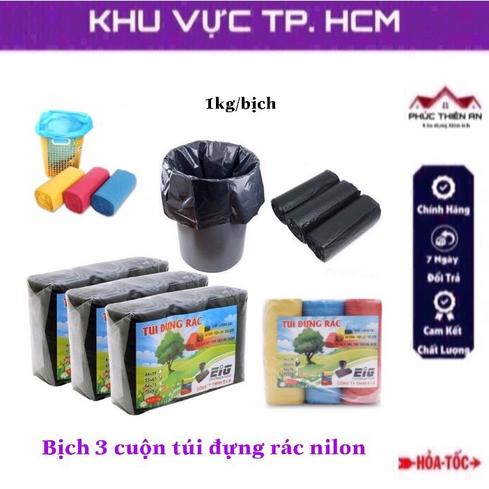 [1kg/bịch] Bịch 3 cuộn túi đựng rác chất liệu nilon tự phân huỷ sinh ...