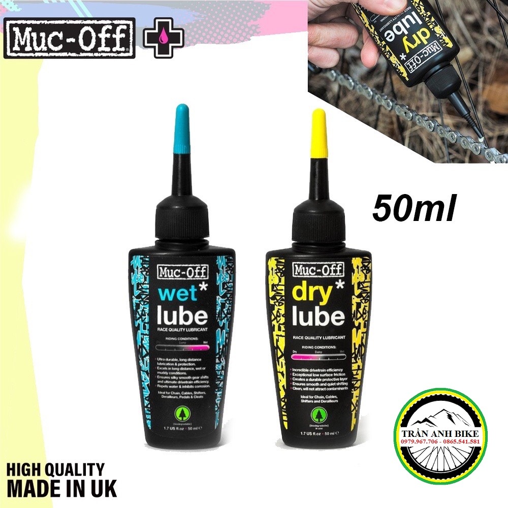 Dầu nhớt tra sên xích líp xe đạp MUCOFF DRY LUBE / WET LUBE 50ml