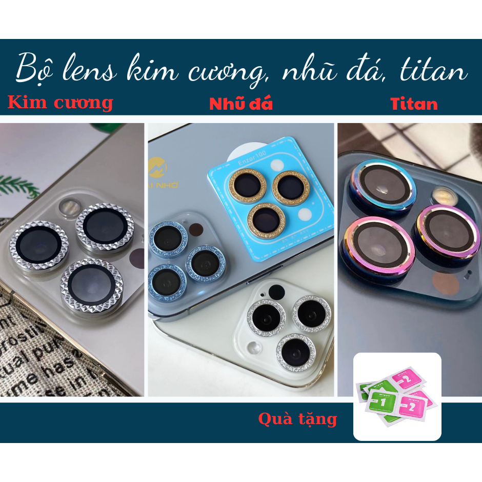 Bộ bảo vệ camera iphone lens kim cương, nhũ đá, titan ( TẶNG KÈM GIẤY LAU )