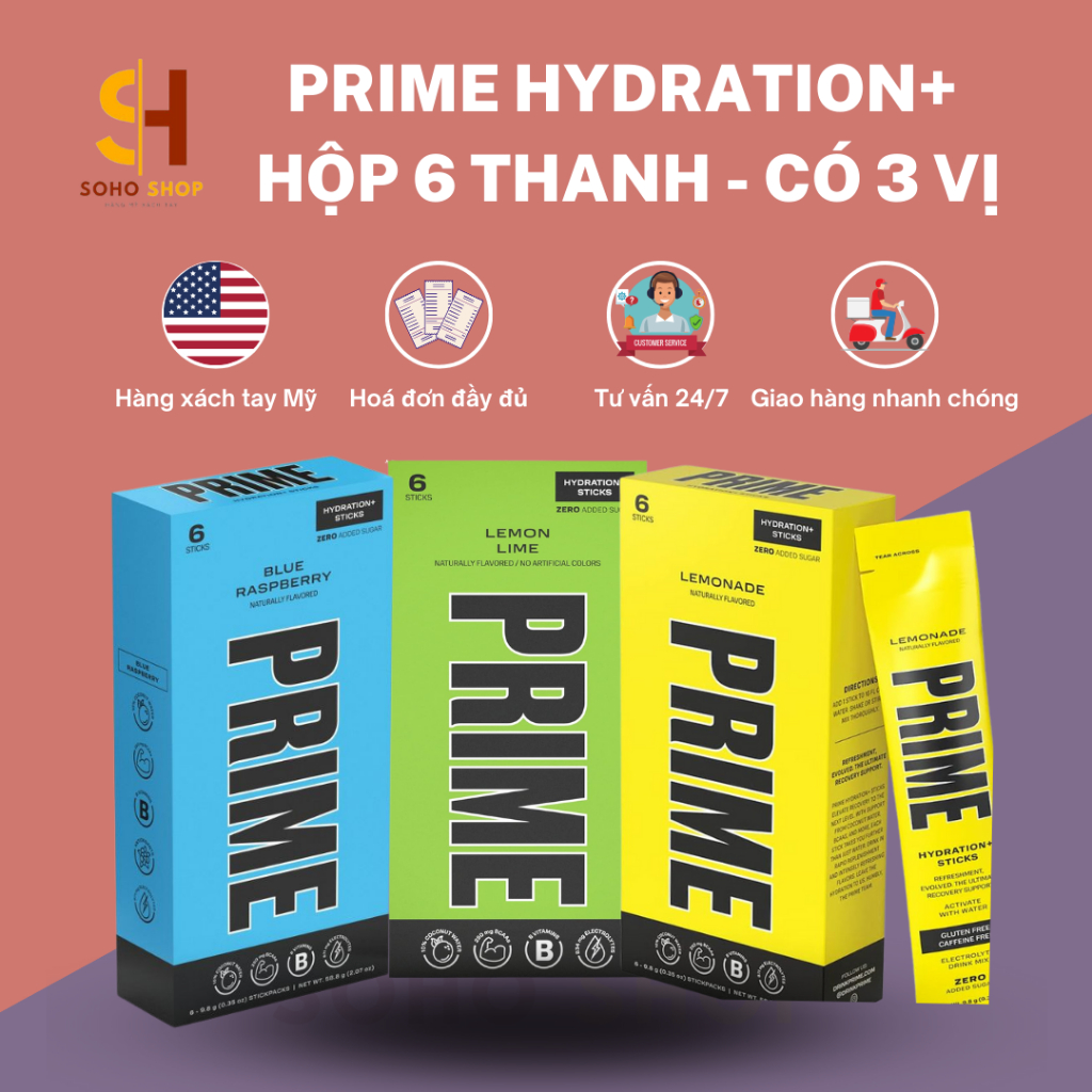PRIME Hydration+ Drink Sticks Nước uống tăng lực, bù nước Prime