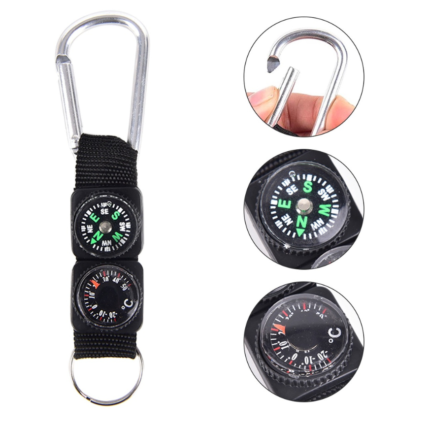 La bàn khóa cài 3 trong 1 mini đa năng có móc khóa la ban đồng hồ đo độ ẩm LB01