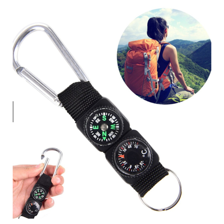 La bàn khóa cài 3 trong 1 mini đa năng có móc khóa la ban đồng hồ đo độ ẩm LB01