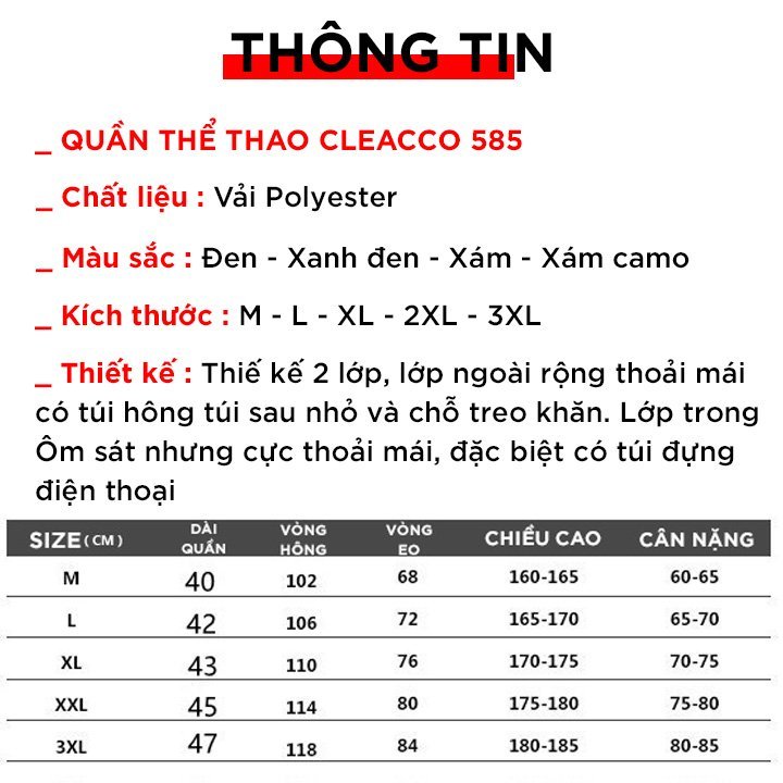 Ảnh Quần Chạy Bộ Nam Bảo Hành 12 Tháng Quần Thể Thao Nam 2 Lớp Polyester Thoáng Khí Có Túi Điện Thoại Cleacco 585 Boro Sport 2