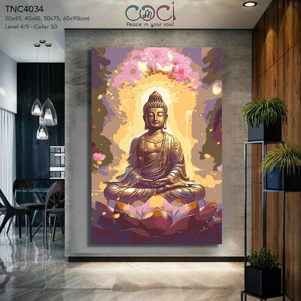 Tranh tô màu theo số Phật giáo Đức Phật COCI tự tô màu cho người lớn TNC4034 có kèm khung