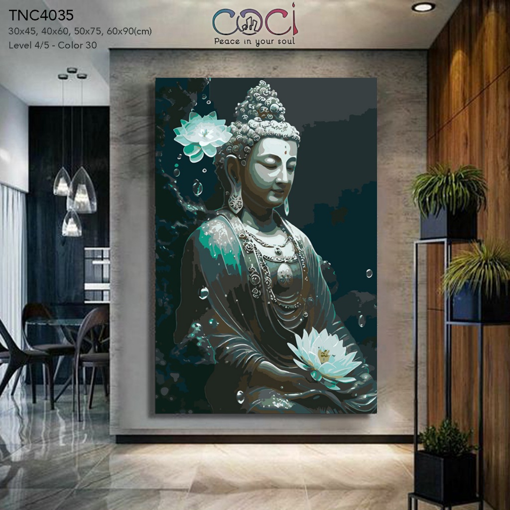 Tranh tô màu theo số Phật giáo Đức Phật Quan Âm COCI tự tô màu TNC4035 kèm khung
