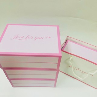 (Just 20cm*15cm*7.5cm) Set hộp túi quà just for you màu hồng nhạt xinh xắn đáng yêu, quà tặng sinh nhật, valentine