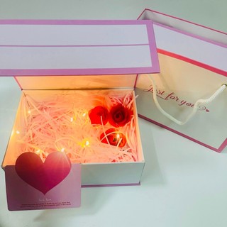 (Just 20cm*15cm*7.5cm) Set hộp túi quà just for you màu hồng nhạt xinh xắn kèm phụ kiện sang trọng