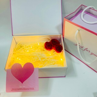 (Just 20cm*15cm*7.5cm) Set hộp túi quà just for you màu hồng nhạt xinh xắn kèm phụ kiện sang trọng