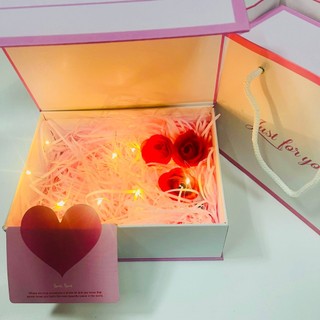 (Just 20cm*15cm*7.5cm) Set hộp túi quà just for you màu hồng nhạt xinh xắn kèm phụ kiện sang trọng