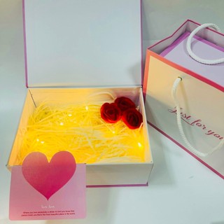 (Just 20cm*15cm*7.5cm) Set hộp túi quà just for you màu hồng nhạt xinh xắn kèm phụ kiện sang trọng