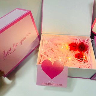 (Just 20cm*15cm*7.5cm) Set hộp túi quà just for you màu hồng nhạt xinh xắn kèm phụ kiện sang trọng
