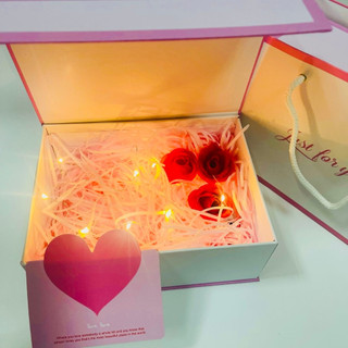 (Just 20cm*15cm*7.5cm) Set hộp túi quà just for you màu hồng nhạt xinh xắn kèm phụ kiện sang trọng