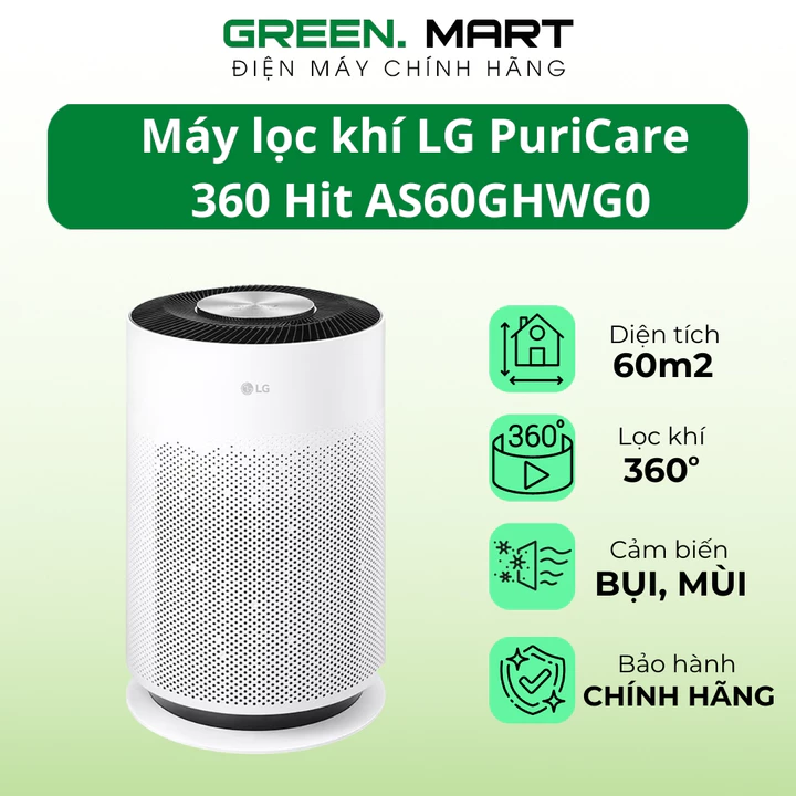 Máy lọc không khí LG PuriCare 360 Hit AS60GHWG0 41W | Lọc không khí AS60 màu trắng cho phòng 60m2