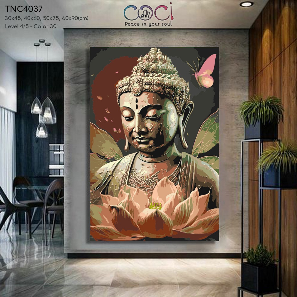 Tranh tô số Phật giáo Đức Phật hoa sen COCI tự tô màu theo số hóa TNC4037 có kèm khung
