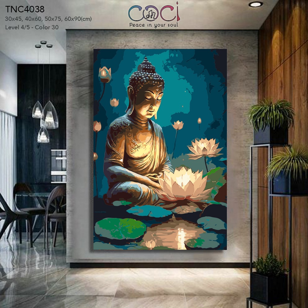 Tranh tô màu theo số hóa Phật giáo Đức Phật hoa sen COCI tự tô TNC4038 có kèm khung