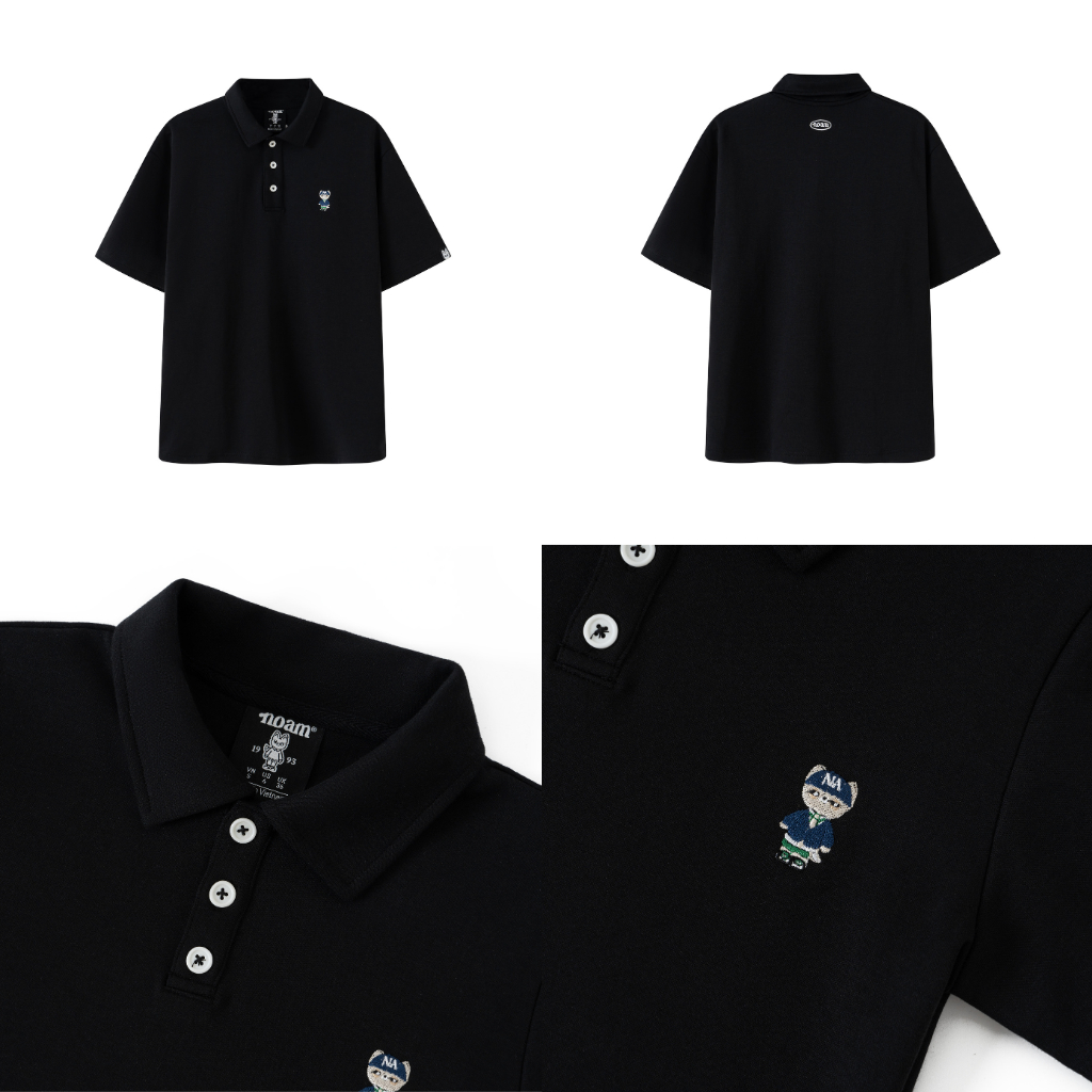 Ảnh Áo Polo Form rộng NOAM Teeny Homies Cotton 100% mềm mịn vượt trội - Màu đen/ trắng 3