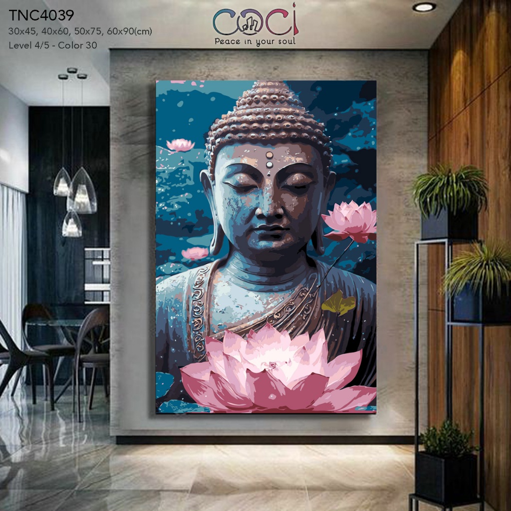 Tranh tô màu theo số Phật giáo Đức Phật hoa sen COCI tự tô cho người lớn TNC4039 có kèm khung