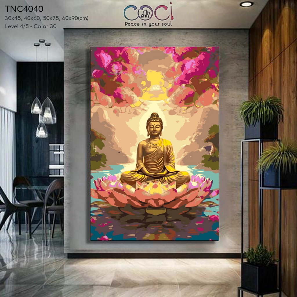 Tranh số hóa Phật giáo tự tô màu Đức Phật hoa sen COCI TNC4040 có kèm khung