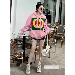 Áo Khoác Hoodie GC Nỉ Họa Tiết Dài Tay Có Mũ Dáng Rộng Giấu Quần Trùm Mông Freesize