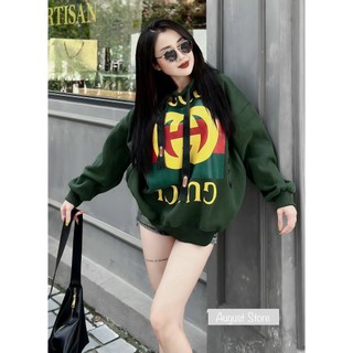Áo Khoác Hoodie GC Nỉ Họa Tiết Dài Tay Có Mũ Dáng Rộng Giấu Quần Trùm Mông Freesize