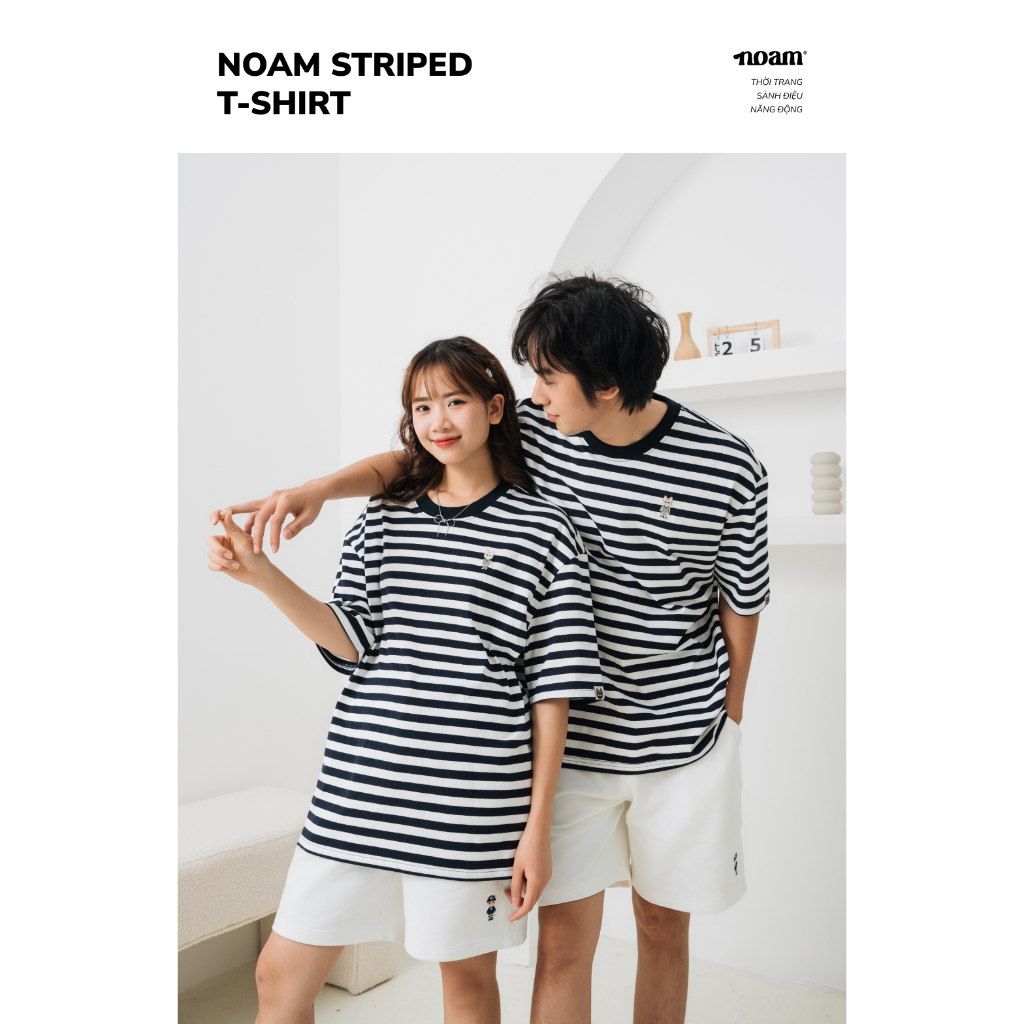 Ảnh Áo thun Form rộng NOAM Striped 100% Cotton - Kẻ ngang xanh navy - trắng 3
