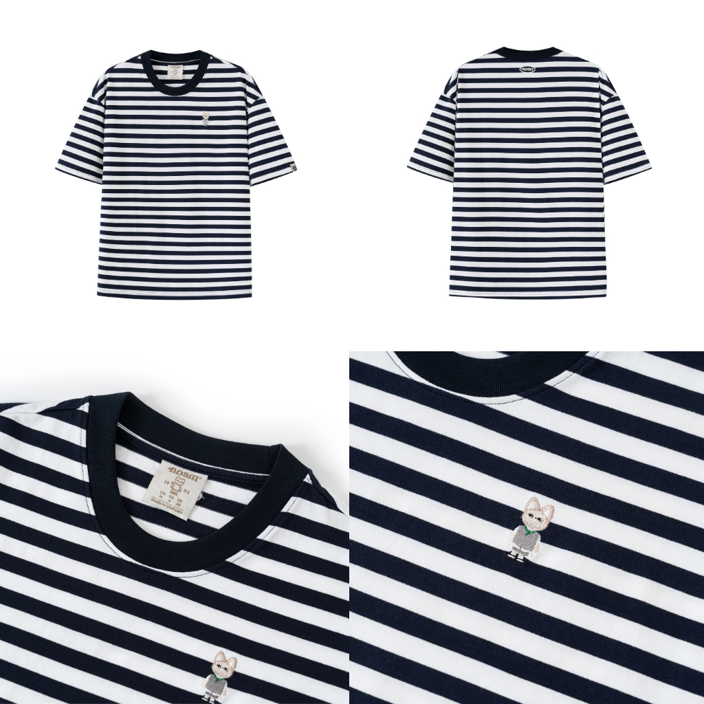 Ảnh Áo thun Form rộng NOAM Striped 100% Cotton - Kẻ ngang xanh navy - trắng 2