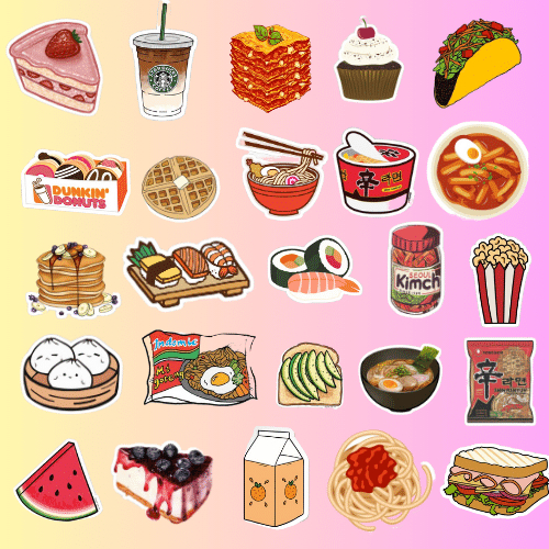 100 sticker mini chủ đề thức ăn nhanh đồ uống nhiều màu dùng trang trí