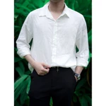 DODEP Áo sơmi nam viscose linen tay dài Trắng kem — ảnh 2
