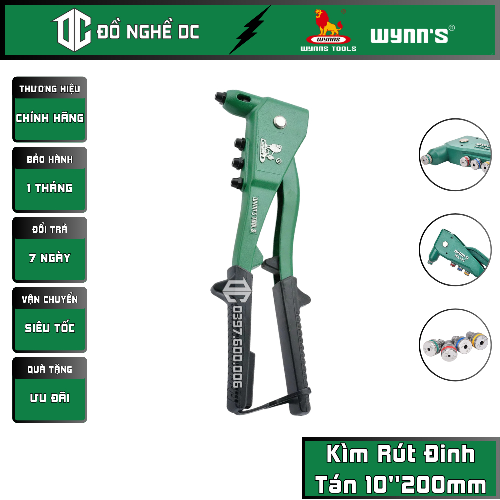 Kìm Rút Đinh Tán, Kìm Rút Rive 4 Lỗ Xanh Đen 10''200mm WA106 Wynn's ...