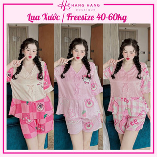 Đồ ngủ nữ 40-60kg, pijama đùi ngắn tay lỡ bèo 2 nơ lụa xước mềm mát 60CC17, đồ bộ nữ đồ mặc nhà tiểu thư dễ thương