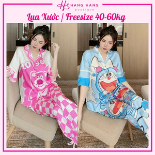 Đồ ngủ nữ 40-60kg, pijama dài tay lỡ nơ lụa xước mềm mát 60DD40, đồ bộ nữ đồ mặc nhà tiểu thư dễ thương sang chảnh