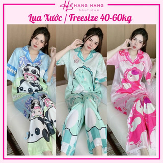 Đồ ngủ nữ 40-60kg, pijama dài tay lỡ nơ lụa xước mềm mát 60DD40, đồ bộ nữ đồ mặc nhà tiểu thư dễ thương sang chảnh