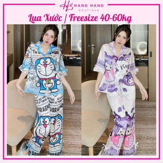 Đồ ngủ nữ 40-60kg, pijama dài tay lỡ nơ lụa xước mềm mát 60DD40, đồ bộ nữ đồ mặc nhà tiểu thư dễ thương sang chảnh