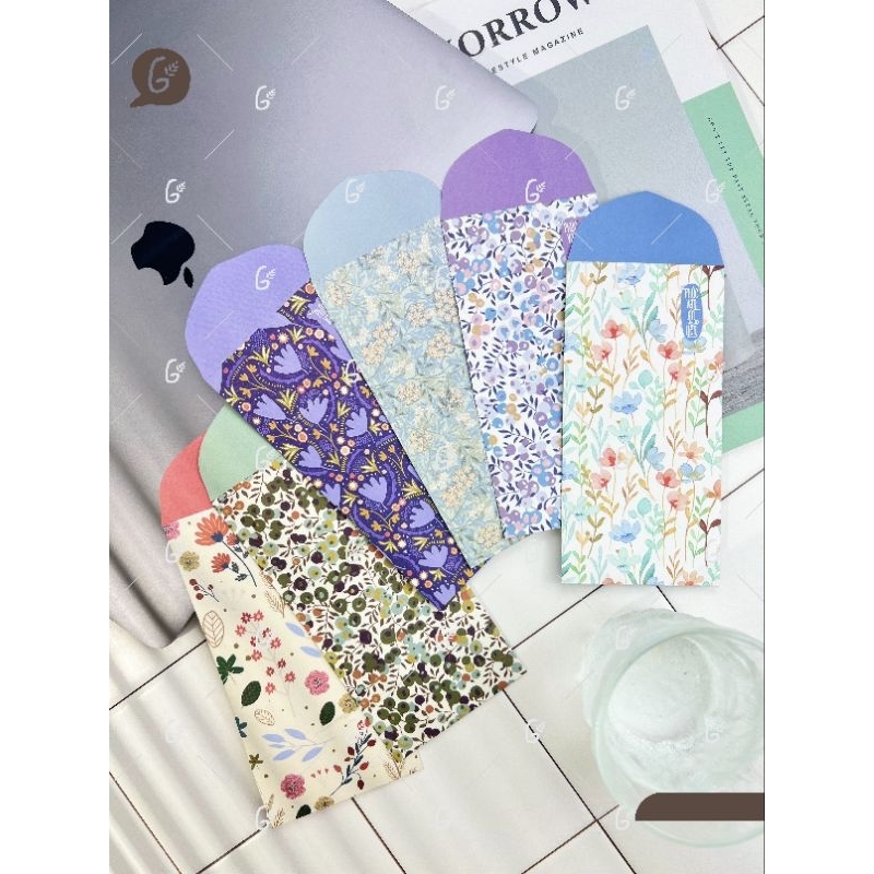 GX005 Bao lì xì cao cấp Gác xép họa tiết hoa văn vintage chất liệu Kraft nhật nhập khẩu Tết 2025  (water set)
