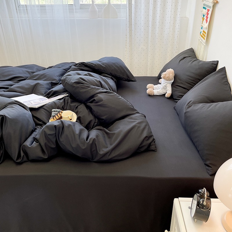 Ảnh Bộ vỏ chăn ga gối cotton tici LIDACO notag - Full đen 2