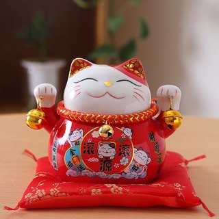 Bộ tượng 5 mèo thần tài may mắn, Mèo thần  tài thảm đỏ Ngũ Phúc Lâm Môn