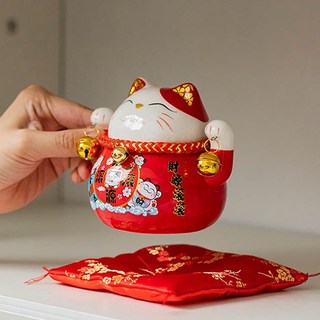 Bộ tượng 5 mèo thần tài may mắn, Mèo thần  tài thảm đỏ Ngũ Phúc Lâm Môn