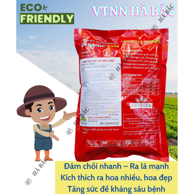 Phân Bón Hữu Cơ Vi Sinh, Phân Gà Dynamic-Gold, Phân nở - Gold (Túi 1KG) - Giúp cây kháng bệnh, Tăng dinh dưỡng cho cây