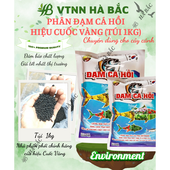 Phân Bón Đạm Cá Hồi Hiệu Cuốc Vàng (Túi 1KG) - Chống hạn, Bung chồi, Phát đọt, Đậu trái - Phân Bón Dành Cho Cây Trồng