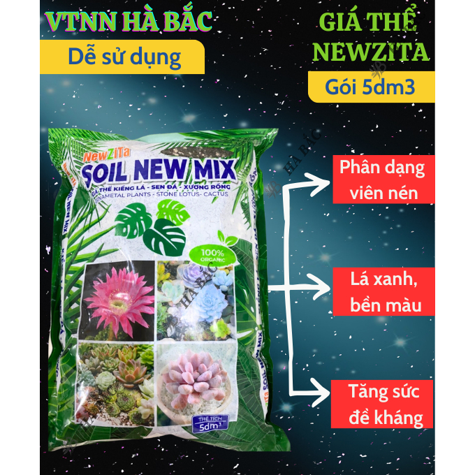 Giá Thể Kiểng Lá, Sen Đá, Xương Rồng, Ươm Tách Cây Con 5dm3 Newzita Soil New Mix - Hỗn hợp hữu cơ, trung hòa pH